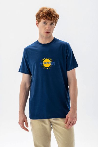 Navy Soft Fabric Sun Design Short Sleeve Tee