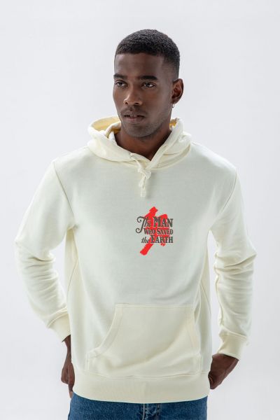 Ecru Premium Cotton The Man Who Saved the Earth Design Pullover Hoodie