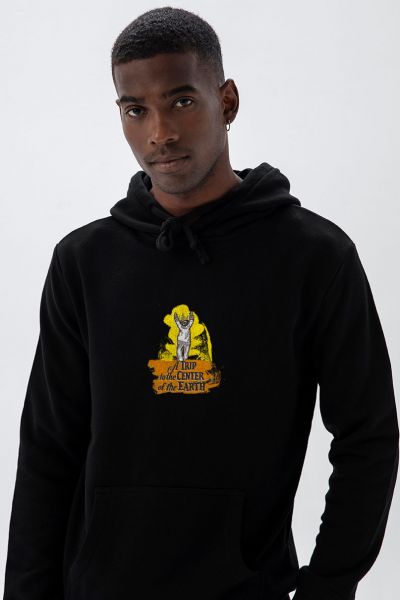 Black Premium Cotton A trip to the center of the world Design Pullover Hoodie