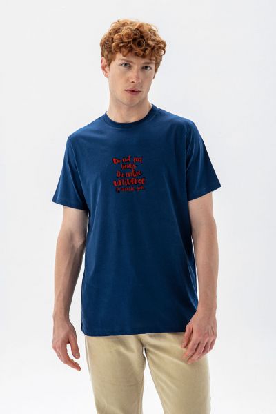 Navy Soft Fabric Do Not Feel Lonely Design Short Sleeve Tee