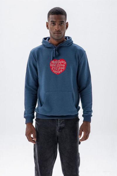 Navy Premium Cotton Peace and Love Fill your Heart Design Pullover Hoodie