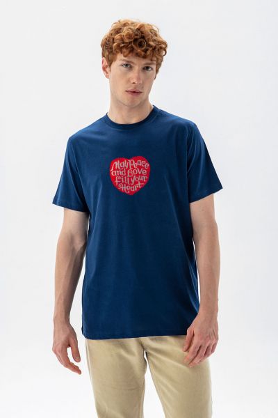 Navy Soft Fabric Peace and Love Fill your Heart Design Short Sleeve Tee