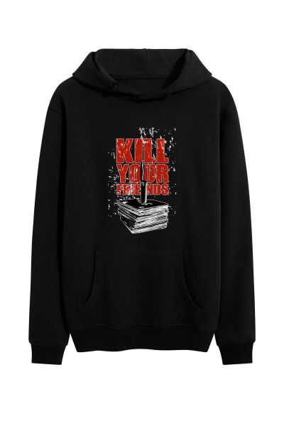 Black Premium Cotton Kill Your Friends Design Pullover Hoodie