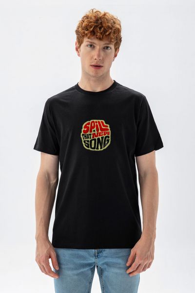 Black Soft Fabric Spill That New Song Design Short Sleeve Tee