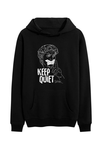 Black Premium Cotton Keep Quiet Design Pullover Hoodie