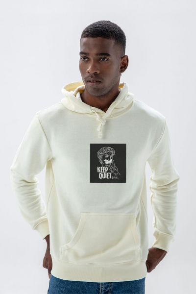 Ecru Premium Cotton Keep Quiet Design Pullover Hoodie