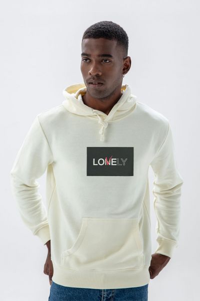 Ecru Premium Cotton Lonely & Lovely Design Pullover Hoodie