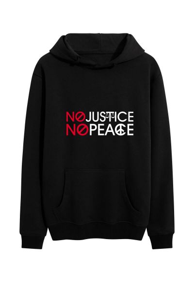 Black Premium Cotton No Justice No Peace Design Pullover Hoodie