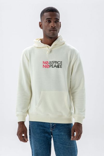 Ecru Premium Cotton No Justice No Peace Design Pullover Hoodie