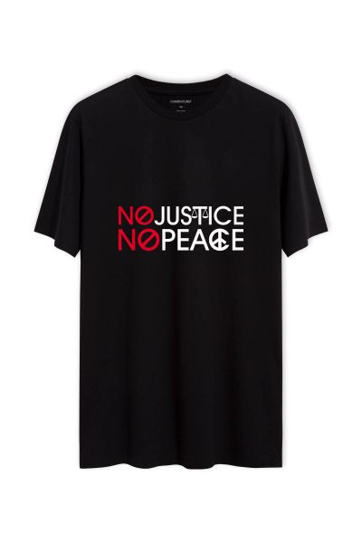 Black Soft Fabric No Justice No Peace Design Short Sleeve Tee