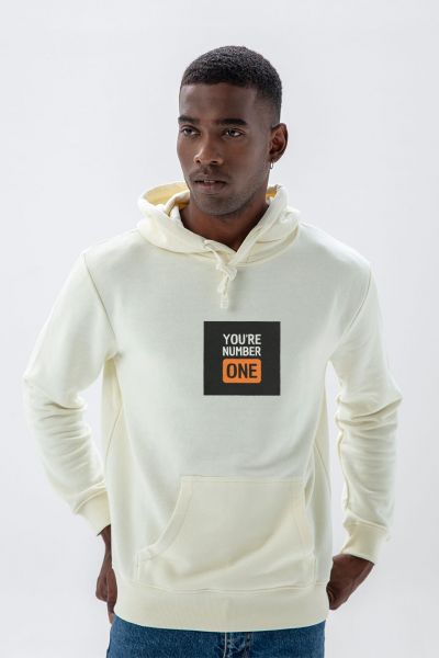 Ecru Premium Cotton You are Number One Design Pullover Hoodie