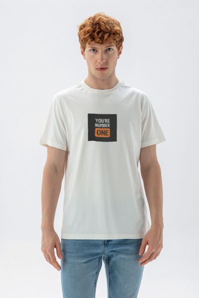 Off White Soft Fabric You are Number One Design Short Sleeve Tee