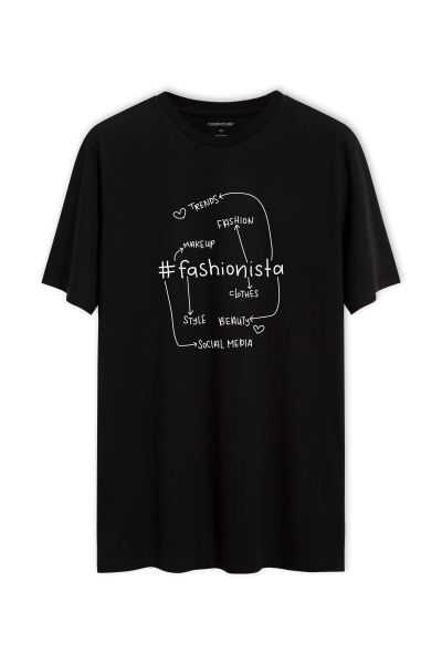 Black Soft Fabric Fashionista Design Short Sleeve Tee