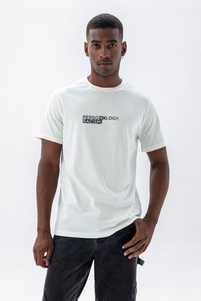 Off White Soft Fabric No Racism Design Short Sleeve Tee