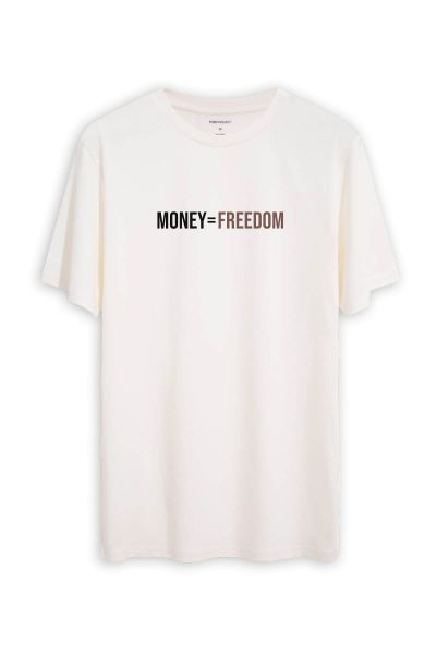 Off White Soft Fabric Money = Freedom Design Short Sleeve Tee