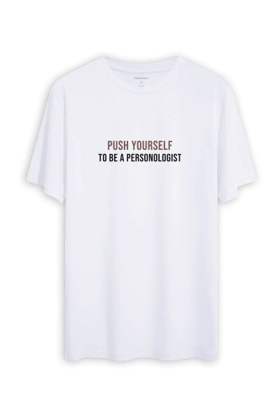 White Soft Fabric Push Yourself Design Short Sleeve Tee