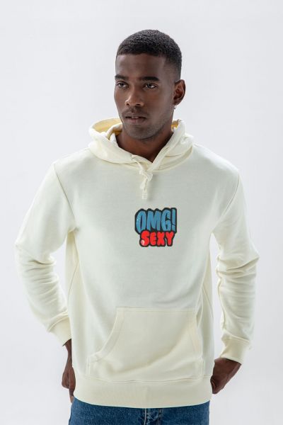 Ecru Premium Cotton OMG Sexy Design Pullover Hoodie