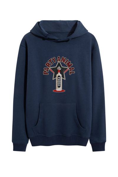 Navy Premium Cotton Party Animal Vodka Design Pullover Hoodie