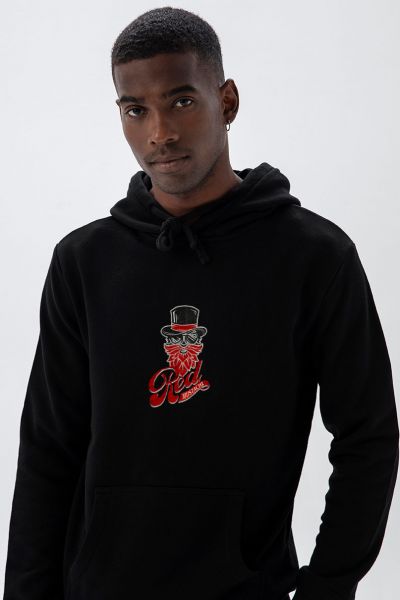 Black Premium Cotton Red Mustache Design Pullover Hoodie