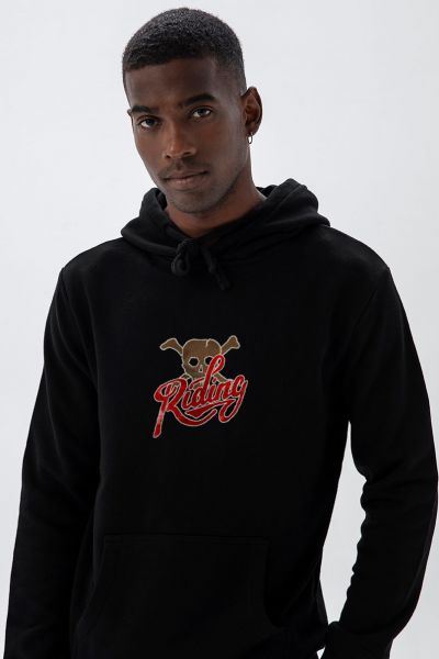 Black Premium Cotton Riding Design Pullover Hoodie