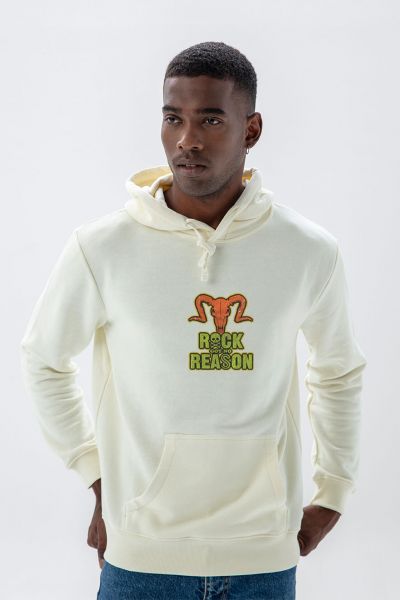 Ecru Premium Cotton Rock Got No Reason Design Pullover Hoodie