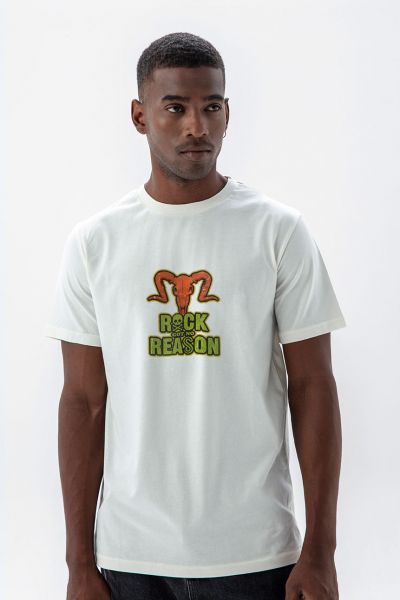 Off White Soft Fabric Rock Got No Reason Design Short Sleeve Tee