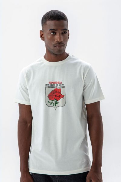 Off White Soft Fabric Rose Design Short Sleeve Tee