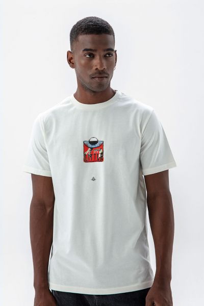 Off White Soft Fabric Little Design Short Sleeve Tee