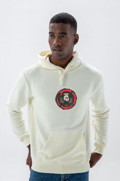 Ecru Premium Cotton Scrull Design Pullover Hoodie