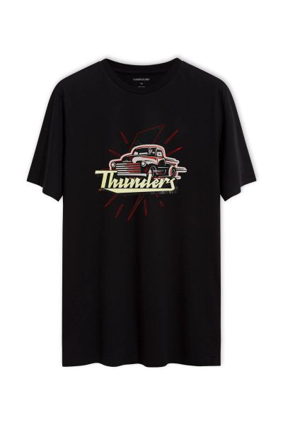 Black Soft Fabric Thunders Design Short Sleeve Tee