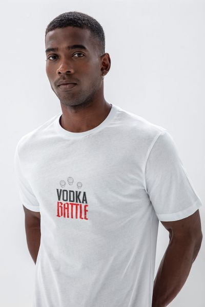 White Soft Fabric Vodka Design Short Sleeve Tee