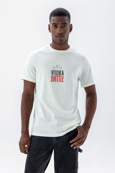 Off White Soft Fabric Vodka Design Short Sleeve Tee