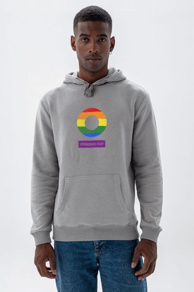 Grey Premium Cotton Happy Pride Design Pullover Hoodie