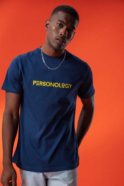 Navy Soft Fabric Personology Design Short Sleeve Tee