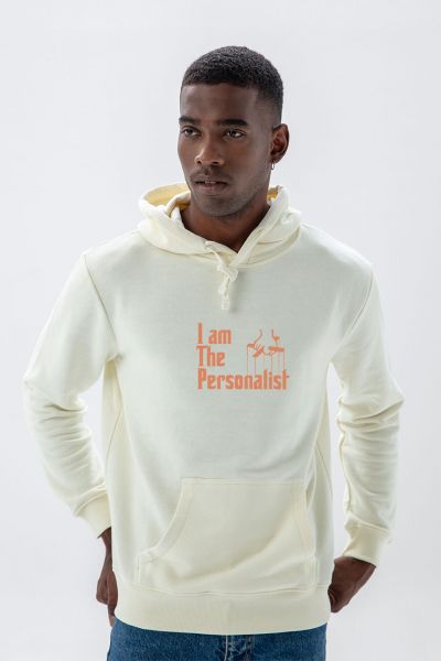 Ecru Premium Cotton I am Personalist Design Pullover Hoodie