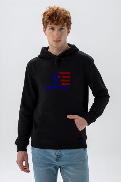 Black Premium Cotton American Design Pullover Hoodie