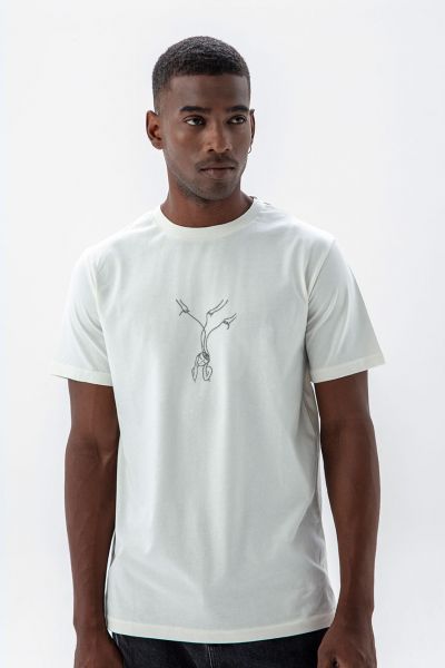 Off White Soft Fabric Mind Design Short Sleeve Tee