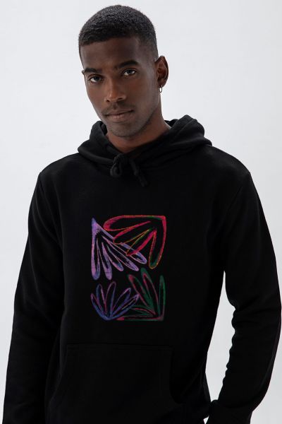 Black Premium Cotton Acid Flower Design Pullover Hoodie