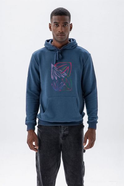 Navy Premium Cotton Acid Flower Design Pullover Hoodie