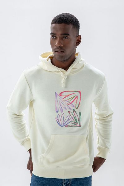 Ecru Premium Cotton Acid Flower Design Pullover Hoodie