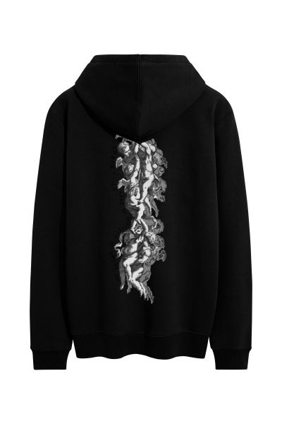 Black Premium Cotton Angels Design Pullover Hoodie