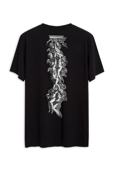 Black Soft Fabric Angels Design Short Sleeve Tee