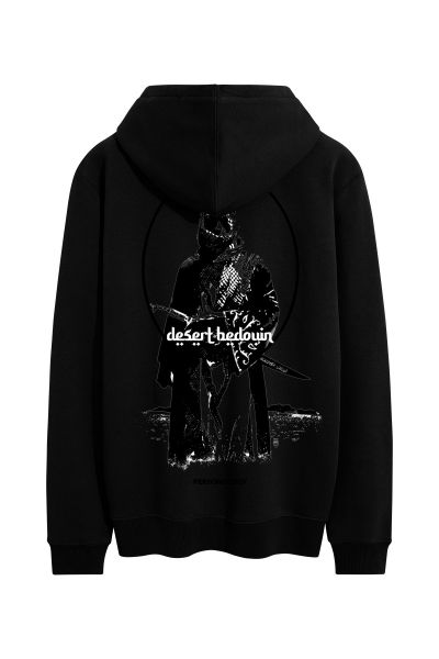 Black Premium Cotton Desert Bedouin Design Pullover Hoodie