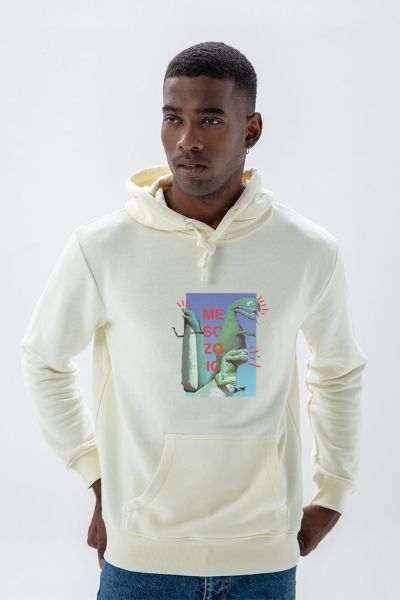 Ecru Premium Cotton Dinosaurs Design Pullover Hoodie