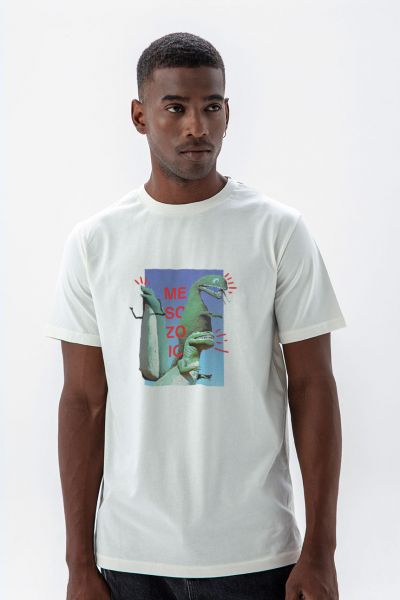 Off White Soft Fabric Dinosaurs Design Short Sleeve Tee