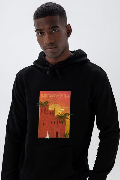 Black Premium Cotton Morocco Design Pullover Hoodie