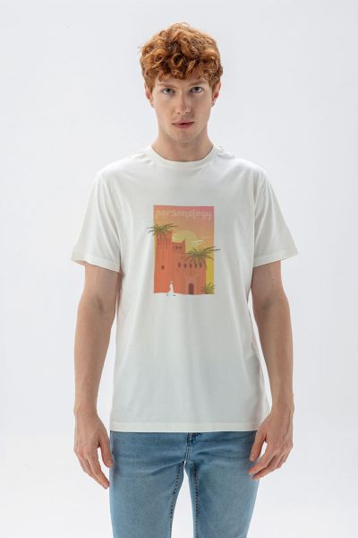 Off White Soft Fabric Morocco Design Short Sleeve Tee