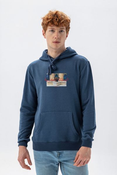 Navy Premium Cotton Fountain Design Pullover Hoodie