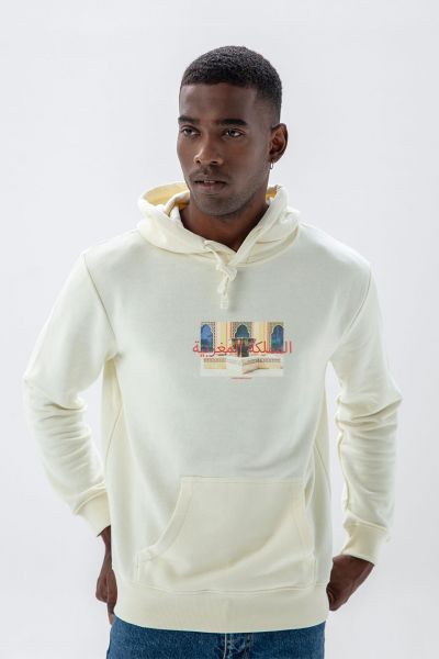 Ecru Premium Cotton Fountain Design Pullover Hoodie