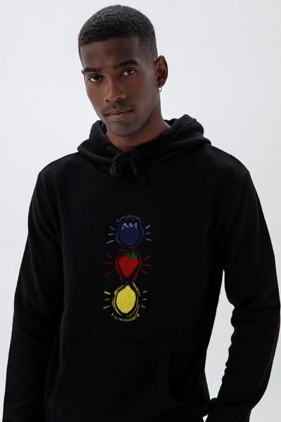 Black Premium Cotton Fruit Design Pullover Hoodie